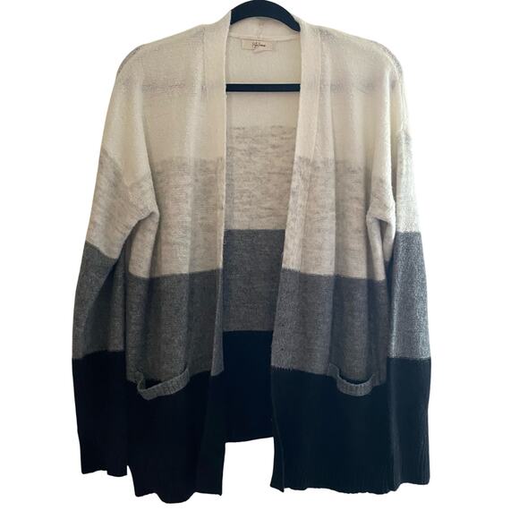 Knit Sweater Cardigan Peyton Primrose Colorblock White Black Gray Women’s Large - Picture 1 of 6